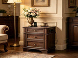 () Vintage-Style 3-Drawer Nightstand with Power Outlet 24*16.14*26.38in P2 MDF 26434829