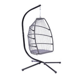 ZNTS Outdoor Patio Wicker Folding Hanging Chair,Rattan Swing Hammock Egg Chair With Cushion And Pillow W41940789