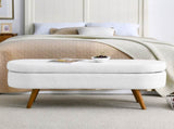 Ottoman Oval Storage Bench,Rubber Wood Legs,White W48764885