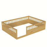 ZNTS Full Floor Bed Frame with Fence, Wood Kids Floor Beds Frame for Bedroom Playroom,Natural W2593P164752