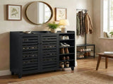 Shoe cabinet with 2 doors, 5 open compartments, and a tabletop with a back panel made of MDF 12353522