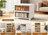 92 Qt Stackable Storage Bins with Lids and Wheels, 4 Tier Folding Storage Box with Doors, Plastic 36046548