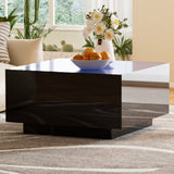 ON-TREND Square High Glossy Coffee Table with 16-color LED Strip Lights, Modern Center Table with N721P191980B