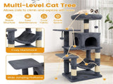 44" Multi-Level Cat Tree with Spacious Top Perch, 2-Door Condo & Hammock for Indoor Cats -Gray 97226898