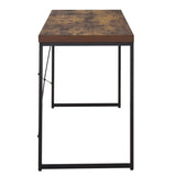 ZNTS Weathered Oak and Black Writing Desk with Metal Sled Base B062P184521