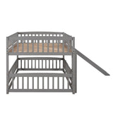 ZNTS Bunk Bed with Slide,Full Over Full Low Bunk Bed with Fence and Ladder for Toddler Kids Teens Gray 86635158