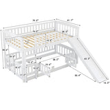 ZNTS Bunk Bed with Slide,Twin Over Twin Low Bunk Bed with Fence and Ladder for Toddler Kids Teens White 50818946