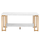 ZNTS (106 x 50 x 48cm) Simple Double-layer Golden Iron Pipe Marble PVC Coffee Table Rectangular 20998933