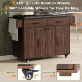K&K Kitchen Island with Trash Can Storage Cabinet, Kitchen Cart with Drop Leaf, Spice, Towel WF326381AAZ