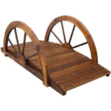 3.3ft Wooden Garden Bridge Arc Footbridge with Half-Wheel Style Railings & Solid Fir Construction, W465P221160