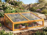 37" x 25 x 16 Wooden Cold Frame Greenhouse with Adjustable Polycarbonate Roof, Portable Mini Hot 69295096
