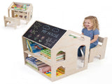 3-in-1 Kids Table and Chair Set, 55.8850.8069.85 cm House-Shaped Activity Table with Chalkboard & 85710156