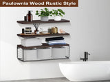 2 in 1 Floating Shelves with Storage Basket, Sturdy Paulownia Wood Wall Shelves for Bathroom Living 04949736