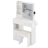 Small Size Left Drawer Desktop Vanity Table Cushioned Stool, 2 AC2 USB Power Station, Hair dryer W936P202461