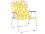 2pcs Steel Tube PP Webbing Bearing 120kg Folding Beach Chair Yellow & White 25170682