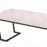 Upholstered Button Tufted Bench,Beige and Bronze N757P256383A