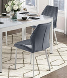 ZNTS Modern Dining Side Chairs Set of 2, Dark Gray Velvet Upholstered White Metal Legs Furniture B011P284952