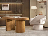 Jesse 55.5" Single Drawer Fluted Oval Console Desk, Honey Brown Rubberwood B2719P277875