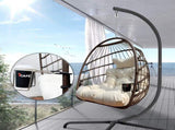 Swing Egg Chair with Stand Indoor Outdoor Wicker Rattan Patio Basket Hanging Chair with C Type W2707P184390