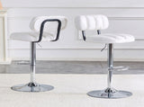 Set of 2 Adjustable Height Bar Stools, White PU Leather Upholstered with Chrome Base & Footrest, W3875P378574