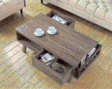 Antique Wooden Livingroom Coffee Table with Two Storage Drawers, Distressed Grey & Black B107P222506
