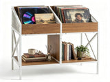 2-Tier Vinyl Record Storage Rack, Industrial Wood & Metal Record Display Stand with Anti-Tipping 32470131