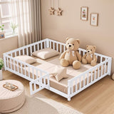 ZNTS Full Size Floor Platform Bed with Fence and Door for Kids, Montessori Floor Bed Frame with Support W1716132147