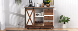 K&K 55.5" Farmhouse Kitchen Island with Drop Leaf, Kitchen Storage Island with Barn Door, Power N707P288229W