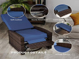 Outsunny Reclining Rattan 360&deg Swivel Chair Cushioned Recliner, Dark Blue W2225P485593