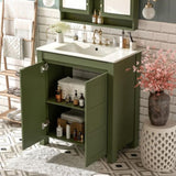 30'' Farmhouse Bathroom Vanity with Ceramic Sink, Soft-Close Door, Adjustable Shelf, Olive Green N729P290712F
