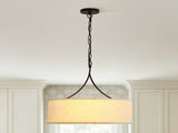Modern 3-Light Fabric Pendant Light, Black Adjustable Drum Chandelier, Matte Black Fabric Shade W1367P460380