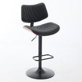 Walnut Bentwood Bar Stools Mid Century Modern Adjustable Counter Height Black Leather Upholstered W1143P173514