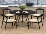 Black 47" Round Dining Table , Family-Sized for 4-6 People, Hourglass Metal Base & Curved Tabletop 58412360