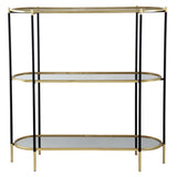 ZNTS 48.5x16.5x50" 3-Tier Metal Console Table, Black Gold Mirrored Shelf W2078125787