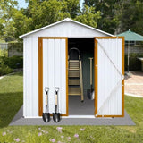 ZNTS Outdoor storage sheds 4FTx6FT Apex roof White+Yellow W135057439