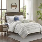 King/Cal King 5 Piece Printed Seersucker Comforter Set with Throw Pillows B035128860