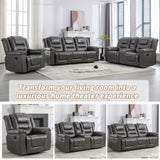 3 Seater Home Theater Recliner Manual Recliner Chair with Two Built-in Cup Holders for Living WF323620AAE