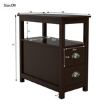 End Table Narrow Nightstand With Two Drawers And Open Shelf-Brown W28206526