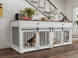63'' Large Dog Crate Furniture for Double Dog, Wooden Dog Kennel with 2 Drawers,Divider and Sliding 39155818