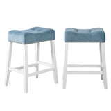 Morovo Set of 2 Velvet Counter Height Stools with Tufted Saddle Seats, White-Wash Finish, Blue T2574P164821