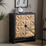 3D Geometric Carved Double-Door Cabinet Manufactured Wood Storage Cabinet, Modern Decorative W2729P199004