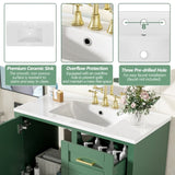 36" Green Bathroom Vanity with Solid Pine Frame, 1 Soft Close Door and 3 Drawers , Modern Storage N729P211167F