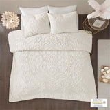 Full/Queen 3-Piece Tufted Cotton Chenille Medallion Duvet Cover Set B03597328