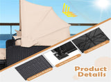 Beige Rattan Daybed Lounge W/ Retractable Top Canopy Side Tables Cushions 95150897
