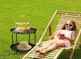 2-Tier Patio Side Table, Outdoor Metal Round Small Coffee Table with Removable Tray, Weather 86168397