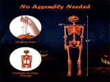 5.5ft Life-Size Halloween Skeleton with Pumpkin Head - Orange Color, Fully Poseable Joints 28854168