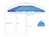 8 Ft Beach Umbrella With UV Protection 16-Ribbed Windproof Frame 67702970