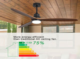 60 Inch Ceiling Fan With Lights 3 Solid Wood Fan Blade Noiseless Reversible Motor Remote Control W882P212625