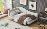 Twin Size Upholstered Daybed with Headboard and Armrest, Support Legs, Beige WF318293AAM