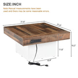 ON-TREND 31.4'' x 31.4'' Farmhouse Coffee Table with 2 USB Ports and Outlets, Brown Spliced Wood N721P189320K
